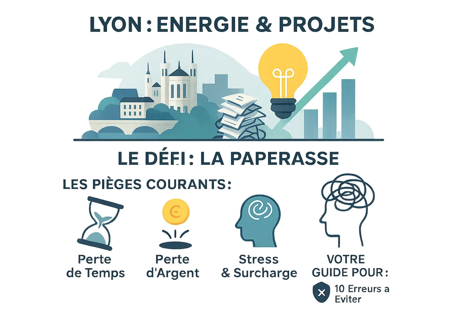 Vue sur la ville de Lyon avec un entrepreneur faisant face à des défis administratifs